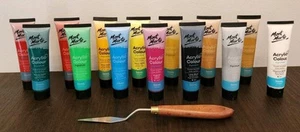 Lot of 17 MONT MARTE 36ml/1.7 fl oz ACRYLIC PAINTS + Artist Loft PALETTE KNIFE - Picture 1 of 21