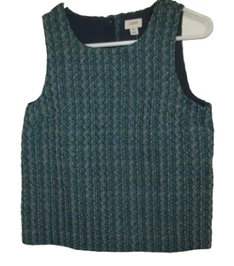 J. Crew Tweed Womens XS Sleeveless Shell Button Back Lined Green Blue Preppy NWT - Picture 1 of 8