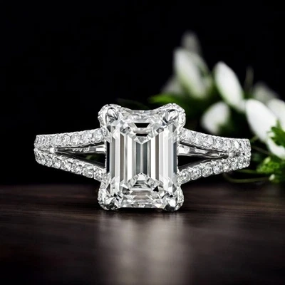 Wedding 18k White Gold Ring Lab Grown Emerald 2.8 Carat IGI Certified Diamond - Image 1 of 4