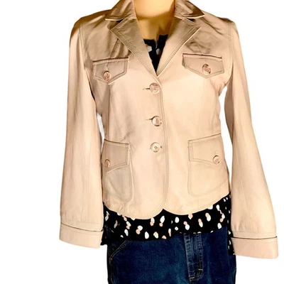 Blazer Wilsons de cuero crema para mujer. M Foto 1 de 4
