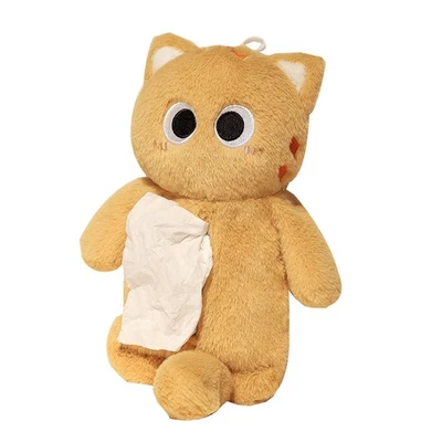 Caja de pañuelos de felpa de gato de dibujos animados caja de pañuelos soporte estuche de lápices de animales de felpa Foto 1 de 4