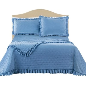 Collections Etc Ruffled Quilt Dusty Blue Full/Queen - Picture 1 of 6