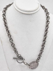 Estate Sterling Silver Tiffany & Co 16" Oval Tag "Return to" ladies necklace - Picture 1 of 6