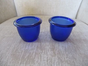 (2) Vintage Kobaltblau Glas Windlicht Teelichthalter Made In France Strukturiert - Bild 1 von 13
