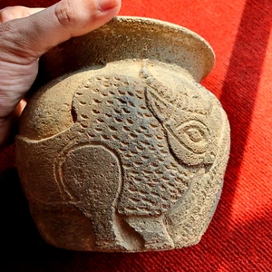 Antike Jiroft Chloritstein Vase mystische Tierfiguren gravierte Figur - Bild 1 von 8