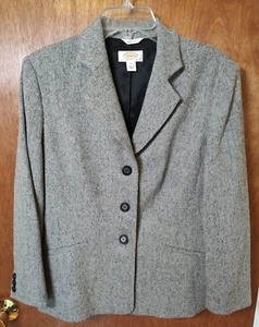 Talbots Petites sz 14 gray 3-button wool herringbone tweed blazer Italian fabric - Picture 1 of 6
