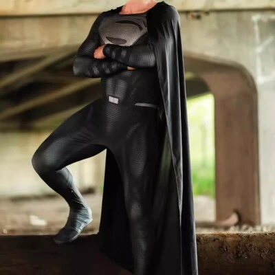 Mono Disfraz Capa Disfraz Negro Superman Traje Muscular Adulto Niños Halloween Foto 1 de 4