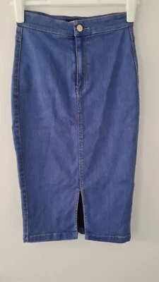 Damas Mujeres Missguided Azul Elástico Denim Lápiz Midi Falda Talla 8 Foto 1 de 3