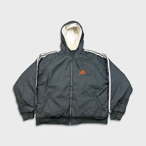 Adidas Jacket Mens Large Gray Reversible Fleece 3 Stripe Windbreaker Coat - Picture 1 of 16
