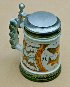 Jarra de cerveza original gerzita signo zodiacal peces - tapa de estaño gres 0,5 L - Imagen 1 de 5