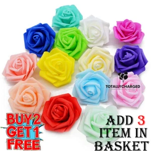 50Pcs 6CM Large Artificial Flowers Foam Rose Heads Bouque Wedding Party Decor UK - Picture 1 of 16