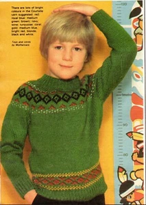 ~ Laminated Vintage Knitting Pattern For Toddler's Fair Isle Jumper ~ 24" ~ 28" - Picture 1 of 2