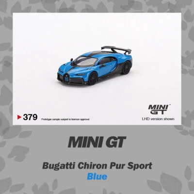MINI GT 1:64 Bugatti Chiron Pur Sport Blue LHD Model Car in box - Image 1 of 4
