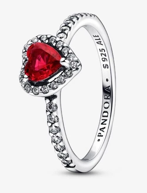 Pandora Elevated Red Heart Ring Sterling Silver - Size 7 */*