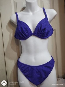 Vintage Athena Purple Bikini Swimsuit 10/12 Push Up High Cut Bottoms Animal - Picture 1 of 6