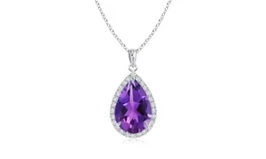Women's 925 Sterling Silver 4.00 CTTW Amethyst Pear Cut Pendant Necklace 18" - Picture 1 of 2