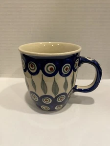 Polish Pottery Mug Cup Peacock Handmade Boleslawiec Poland - Picture 1 of 9