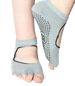 DG Sports Women's Grey Mary Jane Open Toe Non-Slip Yoga Ankle Socks (2 pairs) - Picture 1 of 6