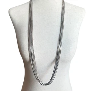Vintage '90s Y2K 14-Strand Liquid Silver Necklace Adjustable ~34" to ~37" - Picture 1 of 4