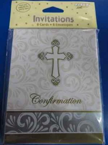 Divinity Cross Silver Gold Religious Christian Party Invitations - Confirmation - Picture 1 of 2