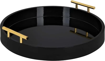Lipton Modern round Tray, 18" Diameter, Black and Gold, Decorative Accent Tray f - Image 1 of 4