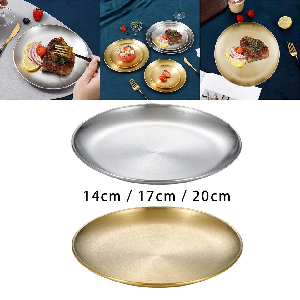 Stainless Steel Dinner Plates Tableware Storage Tray Round Metal Dinner Plate - Image 1 of 1