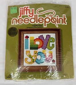 Jiffy Stitchery #5423 I Love You Needlepoint Craft Kit Sunset Designs 1977 - Picture 1 of 4