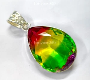 62+ Ct Doublet Multi Color Tourmaline German Silver Solitaire Loose Gemstone - Picture 1 of 5