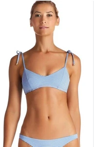 Vitamin A Size D12 Blue Hampton Stripe Pullover Shoulder Tie Bikini Top NEW - Picture 1 of 11