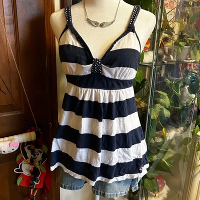 Camiseta sin mangas Y2K Hollister a rayas espalda cruzada azul marino/blanco a lunares talla pequeña Foto 1 de 4