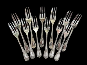 Old French Christofle Set of 12 Cake Forks Silver Plated Paris Hallmarked 20th C - Picture 1 of 6