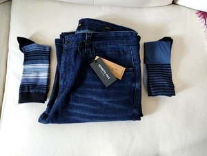 KENNETH COLE Mens Slim Fit Indigo Stretch Jeans SZ 34/32 w/LUCKY Socks!! - Picture 1 of 5