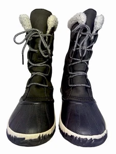 Sorel Out & About Plus hohe Stiefel schwarz weiß wasserdicht Fleece gefüttert 9 Damen - Bild 1 von 11