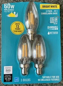 Dimmable LED Candelabra Bulbs B11 Filament Bulb E26 Base 500 Lumens 120v - Picture 1 of 3