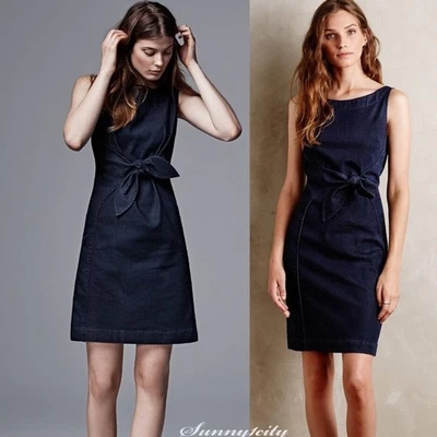 Anthropologie Holding Horses Corbata Frontal Denim Vestido Recto Talla 4 Foto 1 de 4