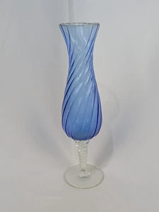 Empoli Style Optic Swirl Blue Glass Vase Bud Flower Vase MCM - Picture 1 of 6