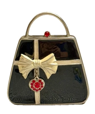 PartyLite AUDREY Travel Tealight Holder Black Purse w/ Bow & Red Crystals Heart - Photo 1/4