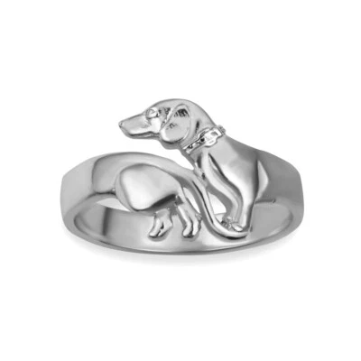 Anillo de plata esterlina .925 Dachshund mascota perro banda Foto 1 de 3