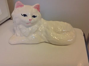 CUTE VINTAGE MID CENTURY WHITE PERSIAN KITTEN CAT CERAMIC PLANTER Japan - Picture 1 of 4