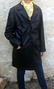 Vintage three-quater coat leather black jacket woman Manteau trois quart cuir no