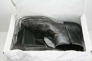 Steve Madden Staff Black Leather Side Zipper Ankle Boots Size 9 Mens Shine Gloss - Picture 1 of 5
