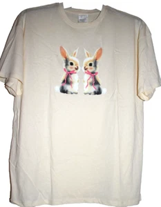 NEW! CHARLOTTE RUSSE BUNNIES WITH BOWS GRAPHIC TEE, TAN ~ LARGE / BUST To 40" - Picture 1 of 4
