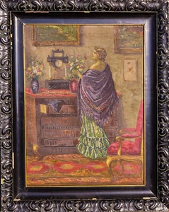 Geza ZAHONYI (1889-?): Woman in beautiful dress, oil on canvas 20th century - Bild 1 von 6