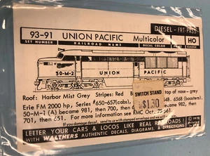 Vintage 93-91 Union Pacific Model Train Decals - Picture 1 of 2