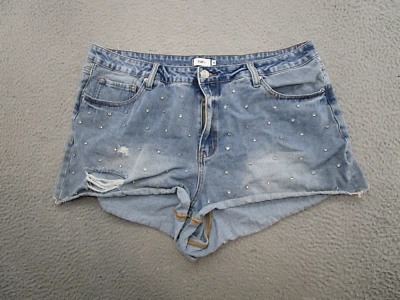 Shorts jeans feminino Rue 21 diamantes strass azul plus size 18 elástico - Imagem 1 de 4