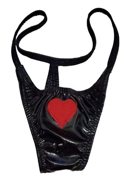 Tanga corazón PVC negro Foto 1 de 2