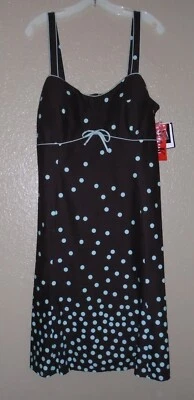 R & K Brown, Aqua POLKA DOT Sleeveless Sundress Womens 18 BRA Area Stretch NWT - Image 1 of 4