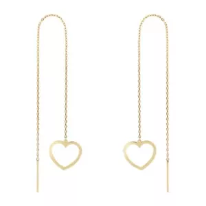 14K Solid Yellow Gold Heart Drop Dangle Threader Long Pop a Pair of Earrings JNK - Picture 1 of 8