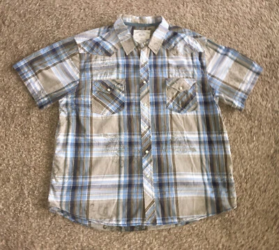 Western Snap Manga Corta Único Cuadros Algodón Bolsillo Frontal Azul/Beige Para Hombres XXL Foto 1 de 4