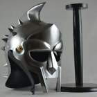 Medieval Maximus Gladiator Helmet With Wooden Stand Wearable Metal face mask